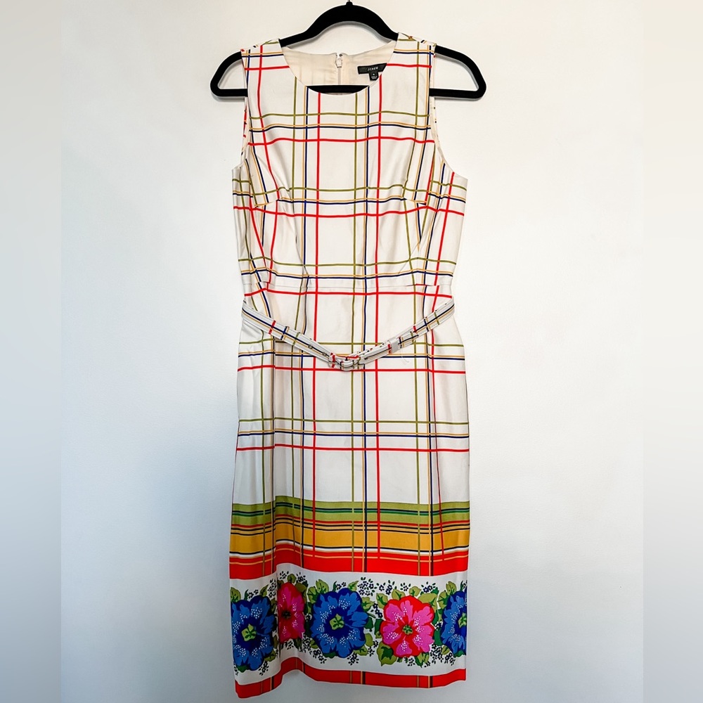 J.Crew: Belted Bi-stretch Cotton Dress with Floral design